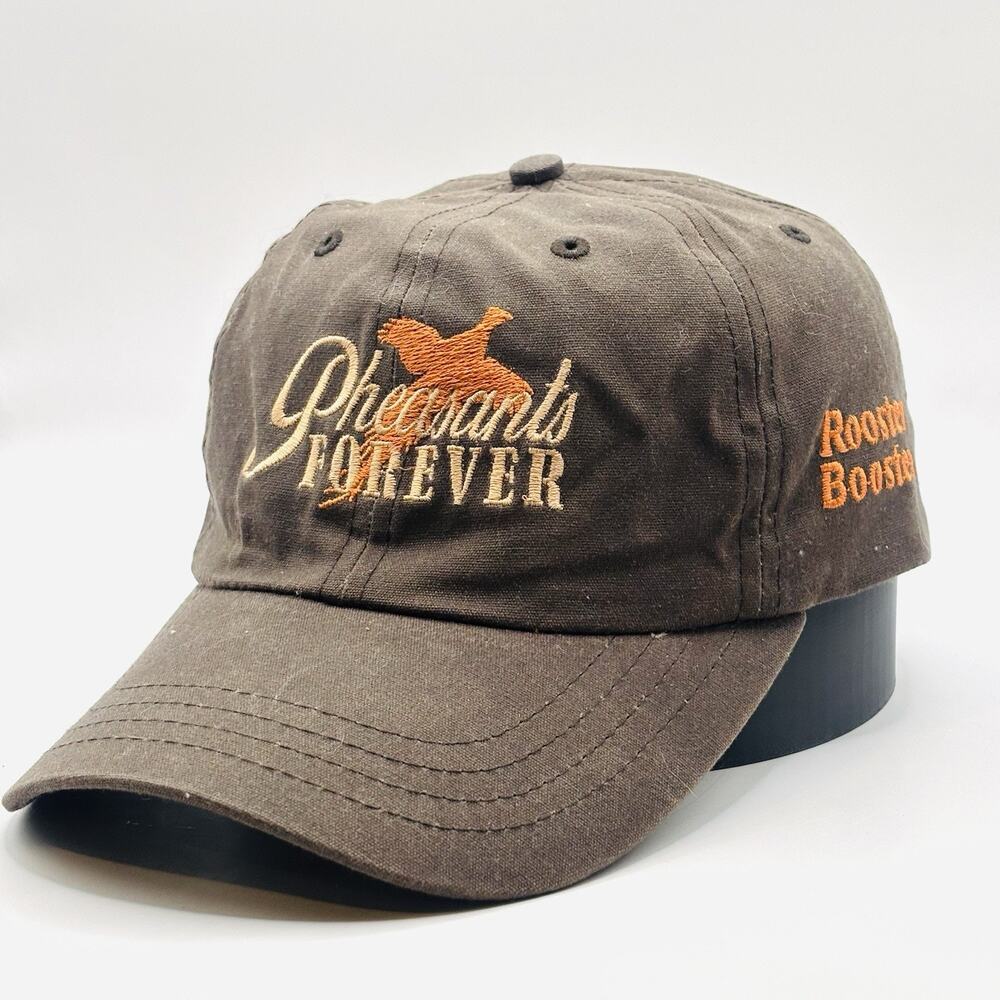 Oilskin Hat Cap Brown Vintage Pheasants Forever Tin Cloth Hunting Hat Rooster